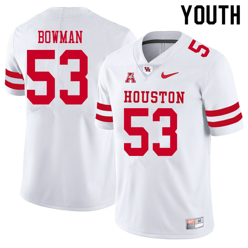Youth #53 Derek Bowman Houston Cougars College Football Jerseys Sale-White - Click Image to Close
